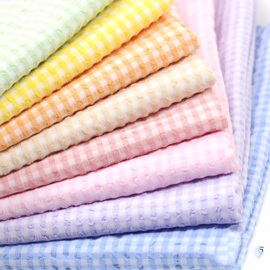 

140x50cm 3.5mm Jacquard Bubble Grid Doll Clothes Fabric, Making Spring and Summer Small Plaid Handmade DIY Cloth