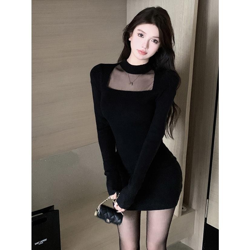 Meirong mini dress hitam press body wanita big size party dress elegant casual dress korean style