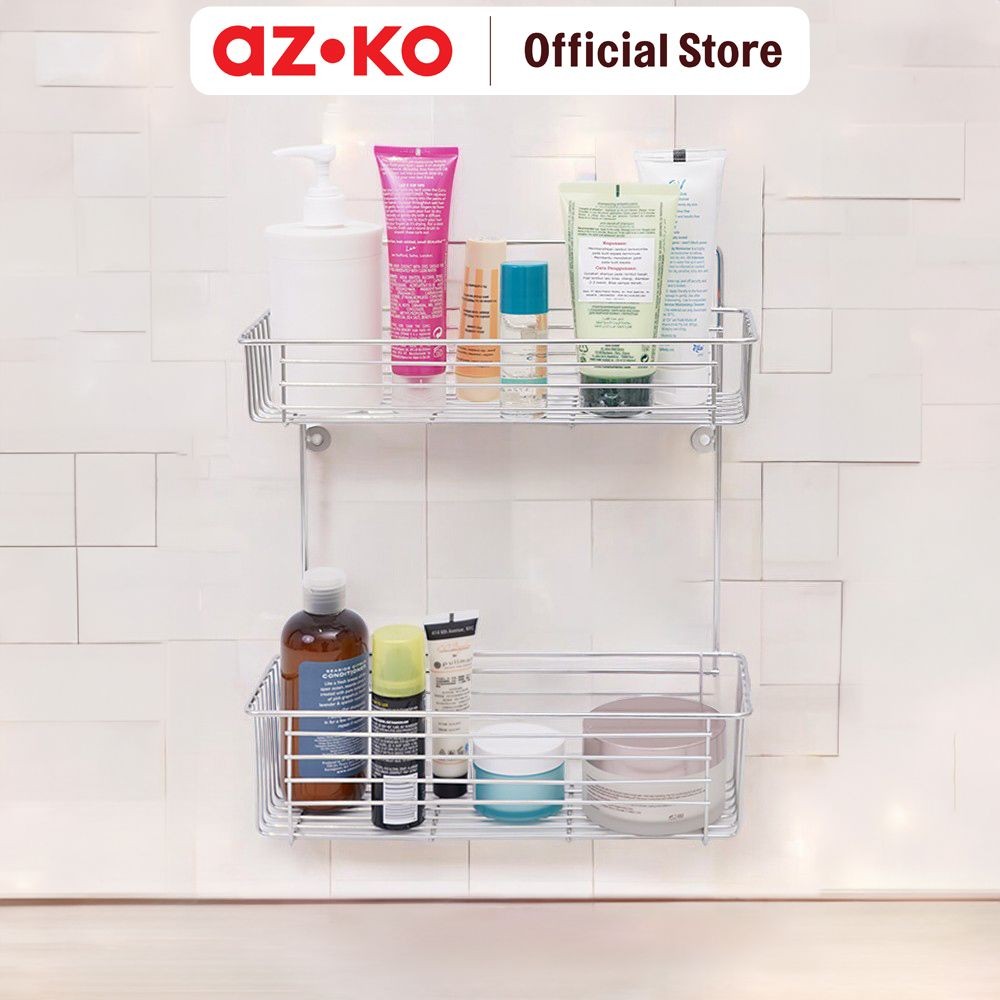 AZKO Stora Bath Rak Dinding Kamar Mandi Stainless Steel Ys-187 Organizer Kamar Mandi Rak Tempel Bath