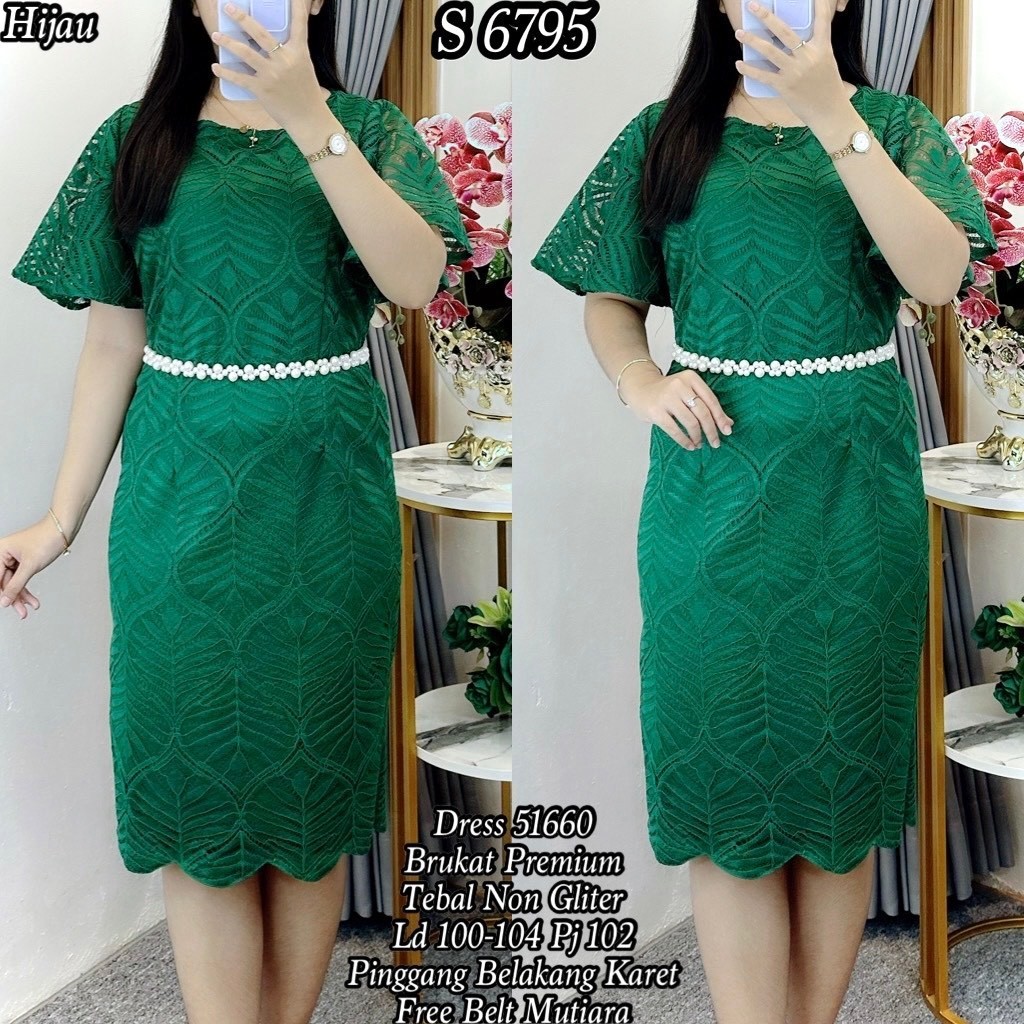 ZX Dress Brukat fashion Daun Span tanpa Belt Mutiara Simple