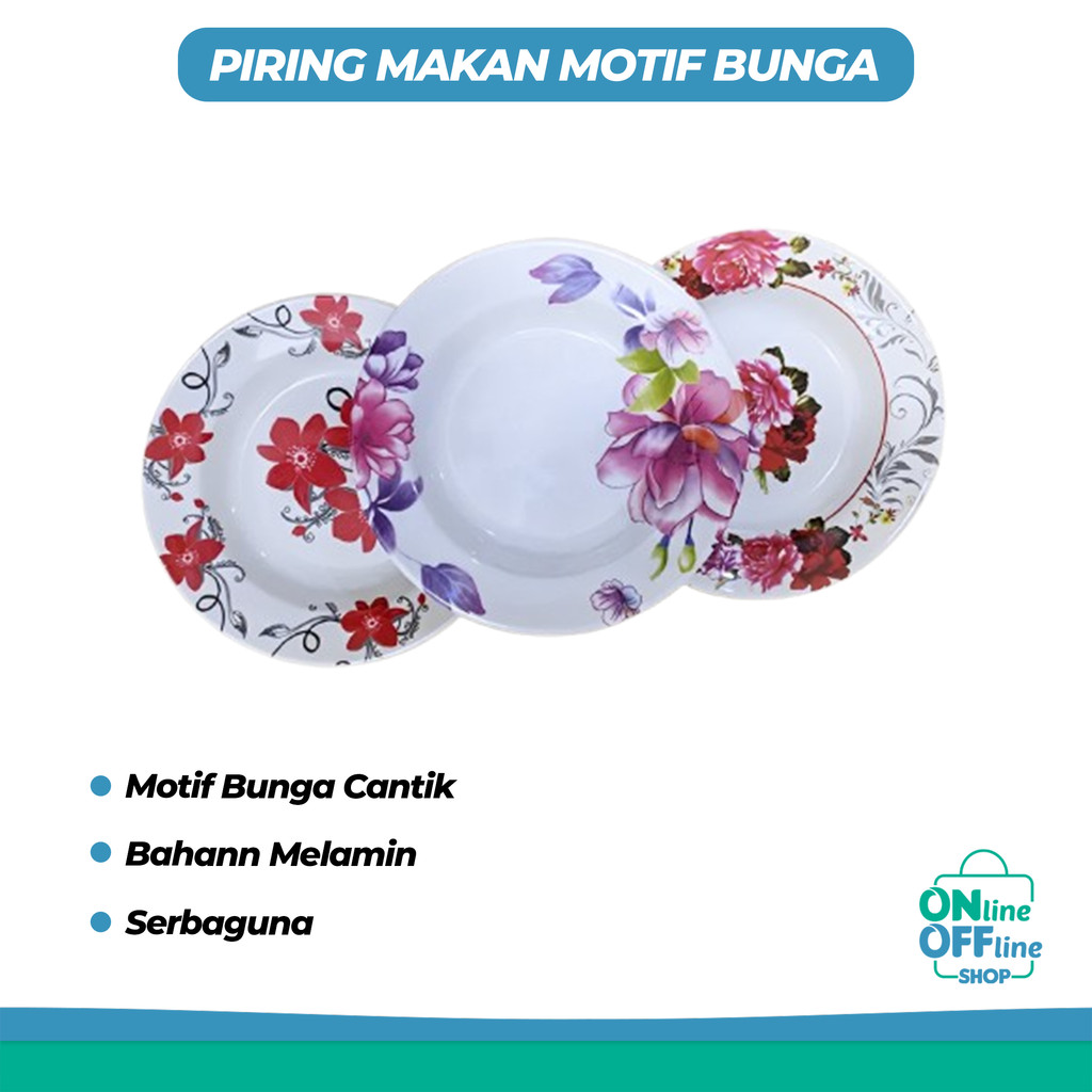 Piring Makan Melamin Motif Bunga-Bunga Cantik 𝓞𝓞𝓢 3095