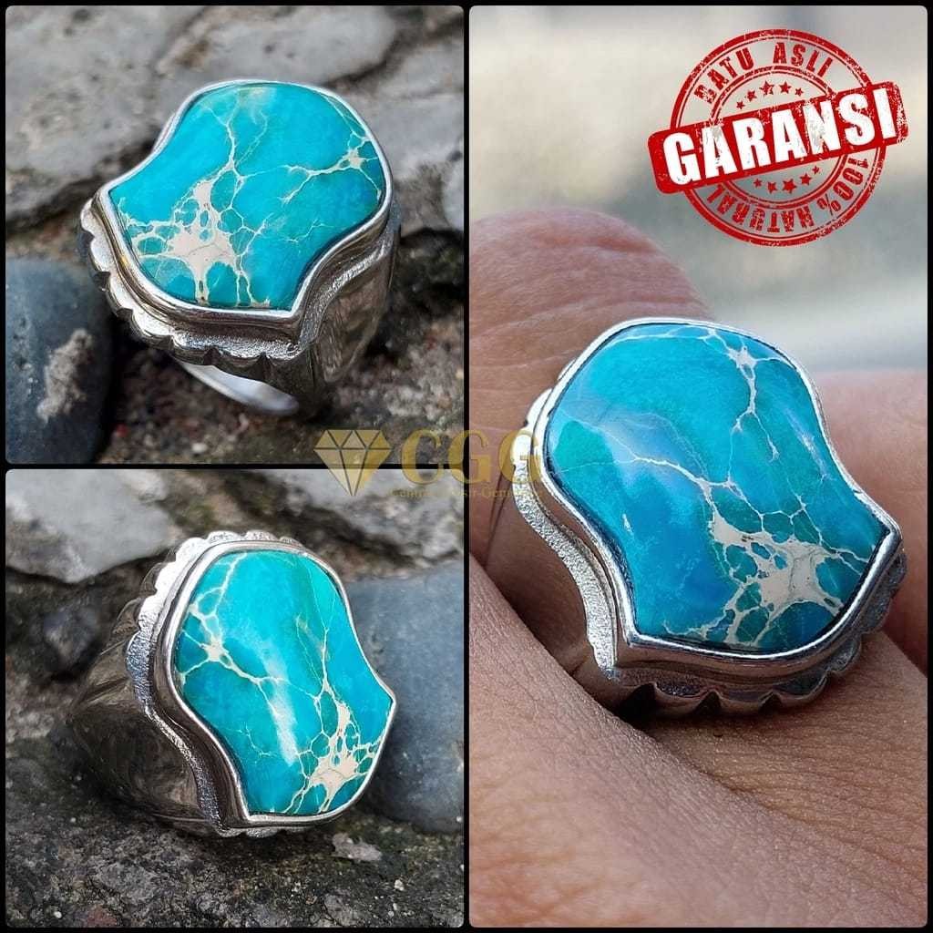 Batu natural pirus biru motif terompah baru