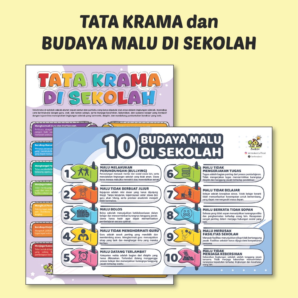 Poster 10 BUDAYA MALU & TATA KRAMA DI SEKOLAH Dekorasi Hiasan Kelas Sekolah Agustusan Dekorasi Hiasa