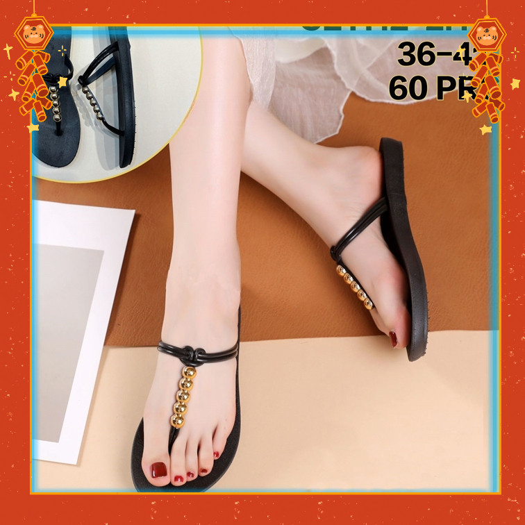 Sandal Jepit Karet Wanita Sandal Jepit Anak Perempuan Tali Manik Emas Glanzton Sandal Jepit Wanita M