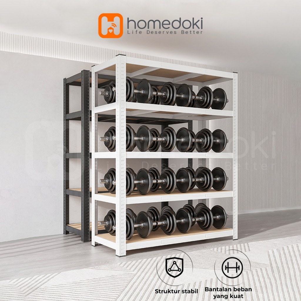Homedoki Rak Susun Besi/Rak Besi Siku 5 Susun /Rak Besi Susun Serbaguna/ Rak barang 3/4/5 tingkat