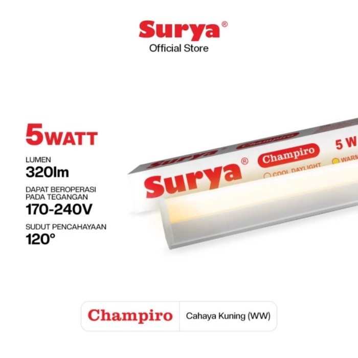 Surya Champiro 5w WW / Lampu T5 Led / TL Led / Lampu Neon Chy Kuning