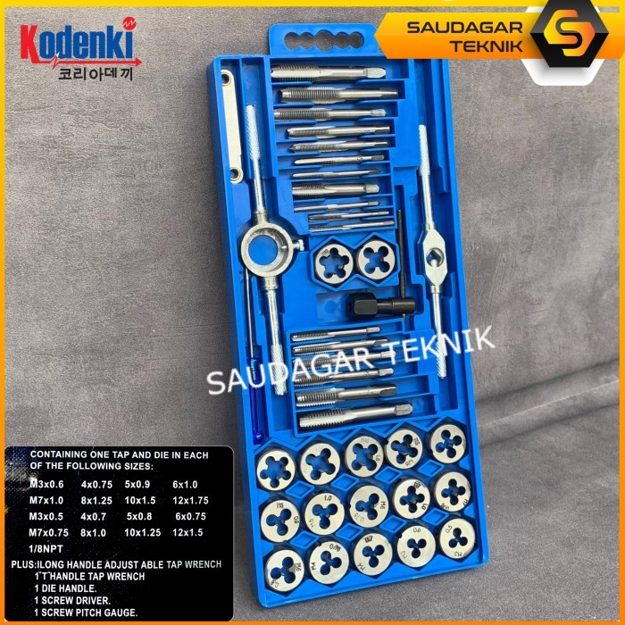 

Hand Tap And Dies Set 40 pcs Gagang Tap Alat Senai Pembuat Drat Set - KODENKI