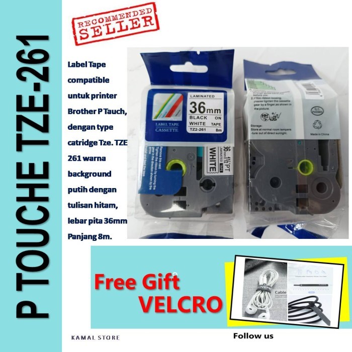 

TZE 261 P Touch tape label 36mm PUTIH compatible BROTHER P-Touch