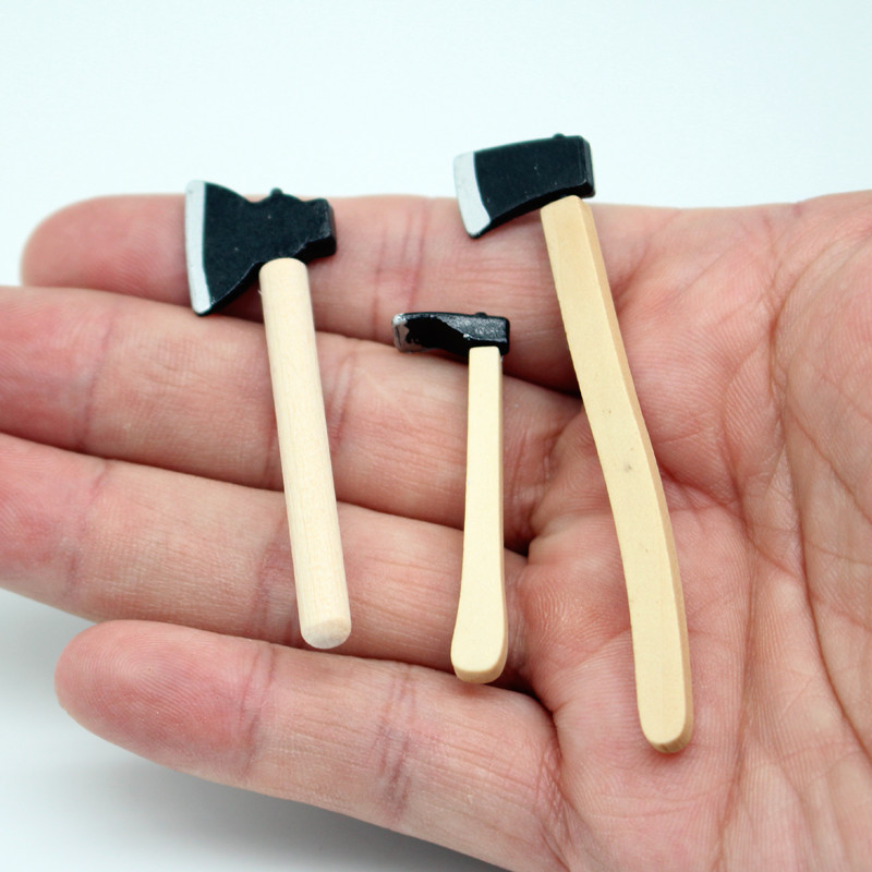 

1set Mini Garden Tools Wooden Metal Hammer Hatchet Axe Set 1:12 Dollhouse Miniature Wood Fairy Home Decoration Accessories Decor