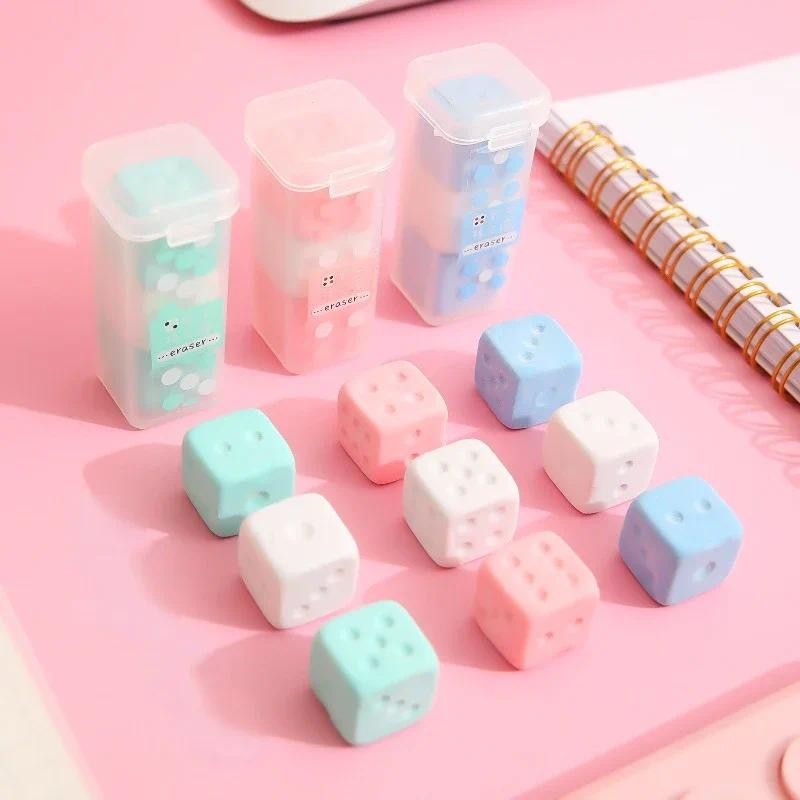 

3 Pcs/Set Random Colorful Dice Shape Pencil Erasers Simple Creative School Gift For Kids Correction Supplies Office Stationery