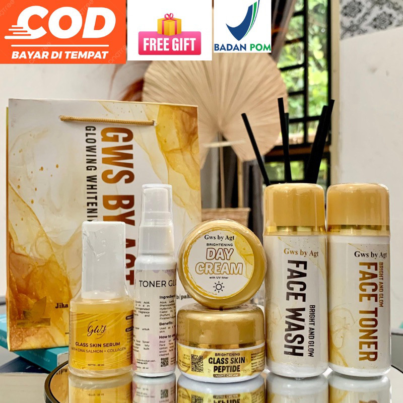PAKET SUPER GLOWING GWS GOLD KEMASAN TERBARU / GWS BASIC / SERUM / TONER GLOW