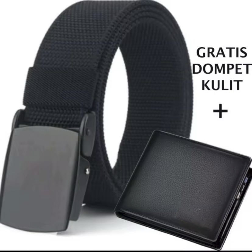 FREE DOMPET - Ikat pinggang pria kanvas nilon anti sensor - gesper outdoor - gesper pria dewasa