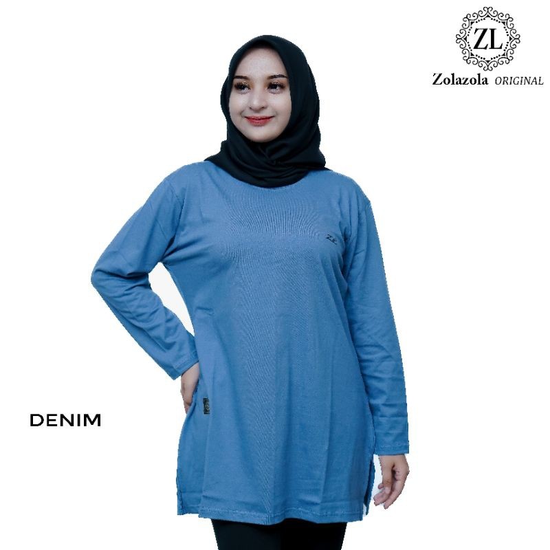 Kaos Wanita Tunik Lengan Panjang SIZE [ M. L. XL. XXL. XXXL ] | Original ZolaZola | Atasan Baju Polo