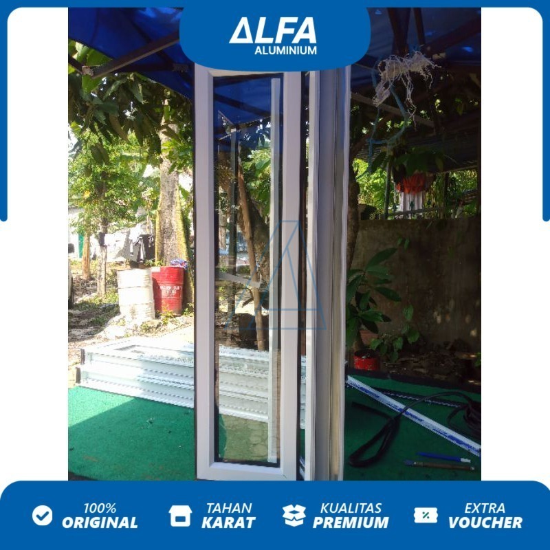 kusen jendela aluminium lengkap 1 set ukuran LxT 40x150