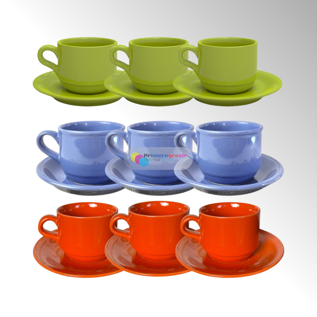 Cangkir Kopi 1 Set Keramik Isi 6pcs / Gelas Set Cangkir dan Tatakannya 1 Pack