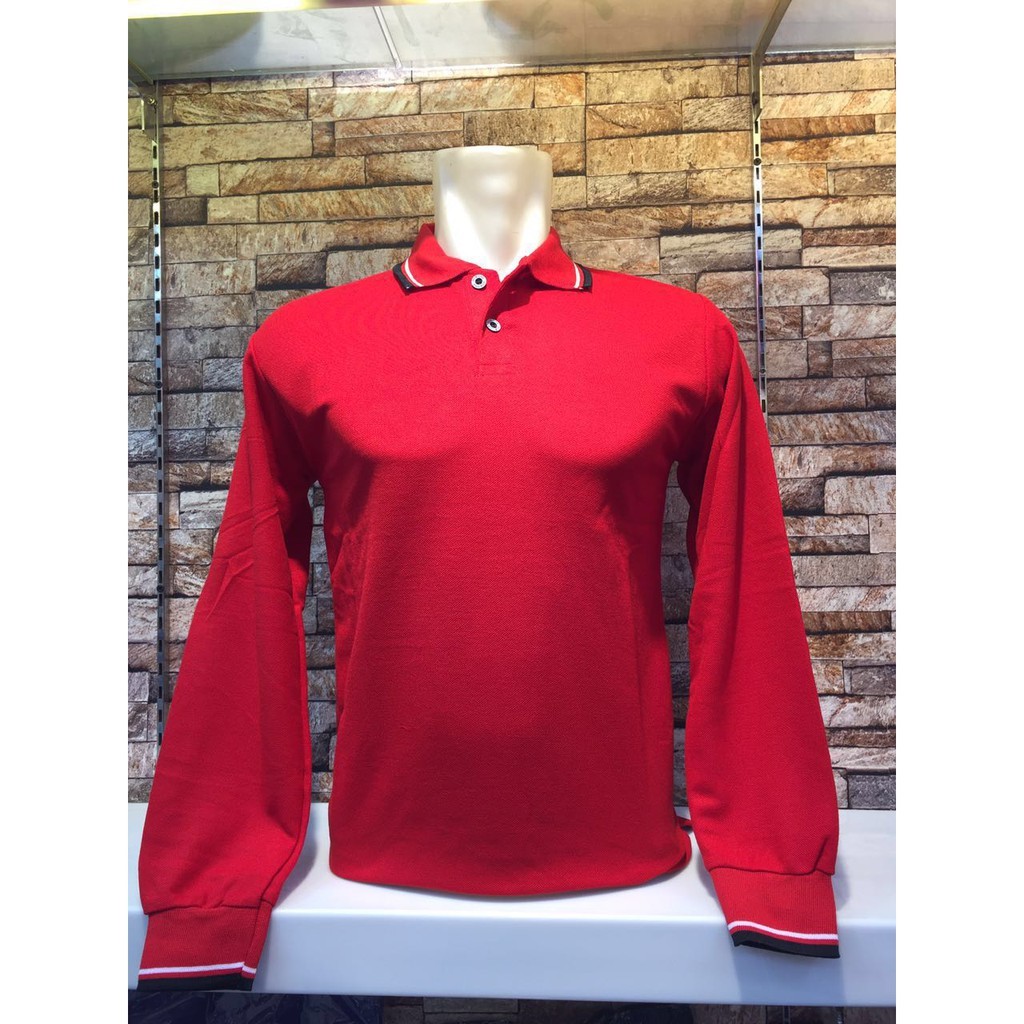 Kaos Polo Shirt Lengan Panjang MERAH LIST / KAOS KERAH LENGAN PANJANG PRIA -  / Kerah  GROSIR TERMUR