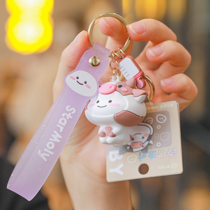 Keychain Quby Pentol Cute Ganci Gantungan Kunci Star Moly Hadiah Kado - Cow (Coklat)