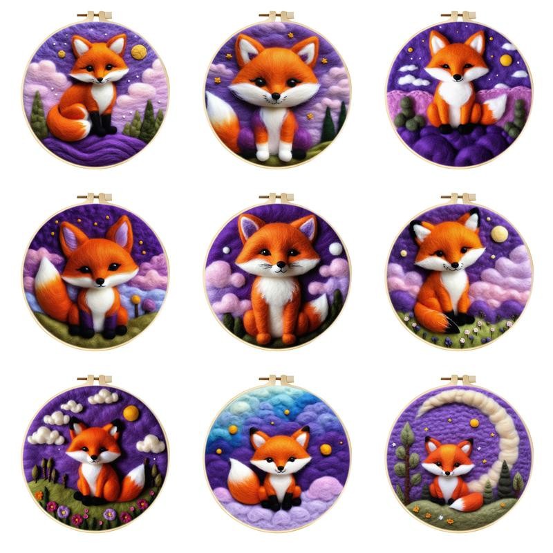

CHENISTORY Fox Animal Needle Felting Painting With Frame Kit For Beginner DIY Wool Needle Felt Starter Kit Home Decoration
