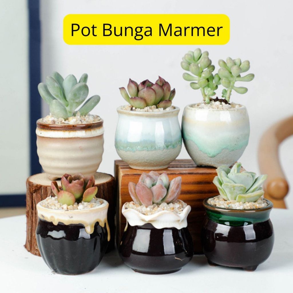 Pot Bunga Keramik Mini Motif Marmer – Estetik & Elegan