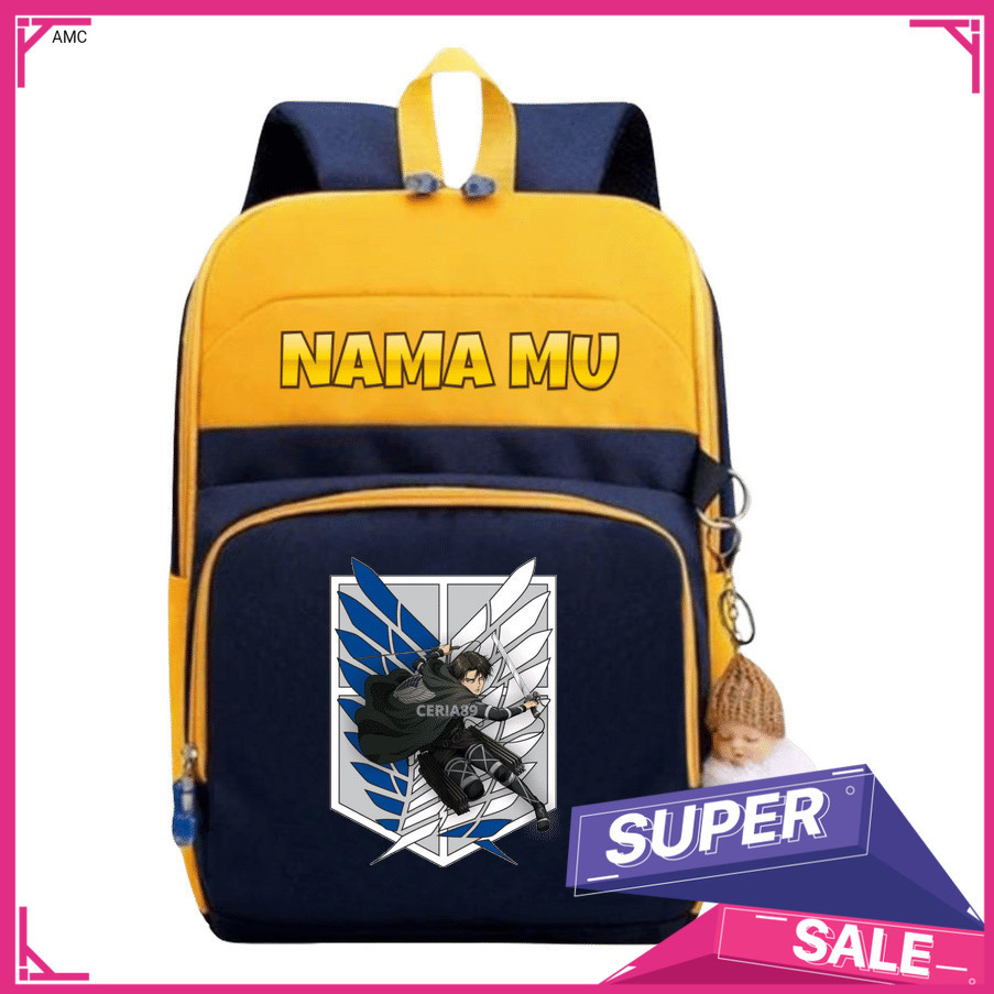 AMC Tas Ransel Attack on Titan Anime Jepang Keren Karakter Levi Eren - Backpack Anak Remaja Dewasa M