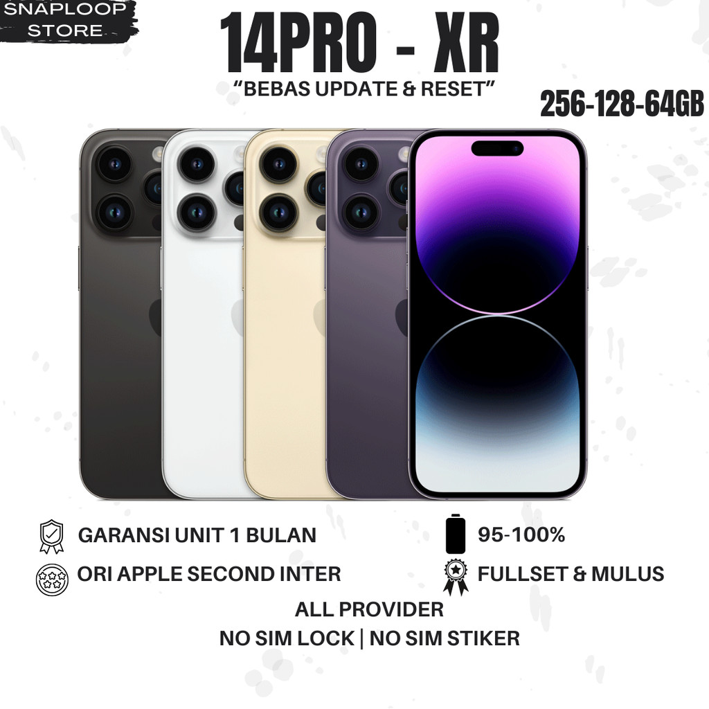 iphone second 14 pro - xr normal minus ganti housing 256gb 128gb 64gb original fullset mulus hp ip