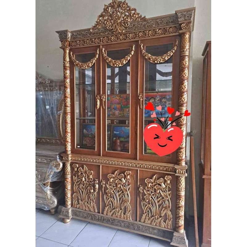 lemari pajangan taman-bufet lemari pajangan-lemari hias kayu jati pintu 2