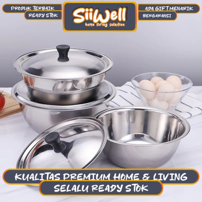 Mangkok Baskom Wadah Kobokan Stainless Dengan Tutup Waskom Enamel Bunga Tahan Karat Baskom Tutup 【 S