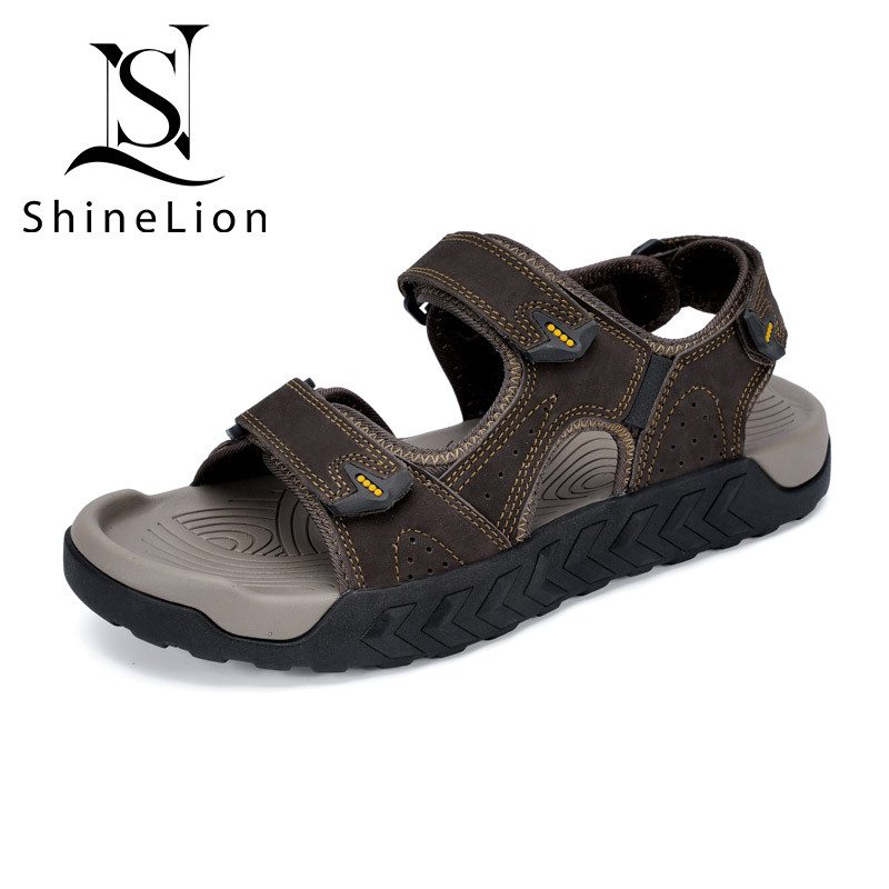 ShineLion KP-2417 Sepatu Sandal Kulit Asli Pria Terbaru 2026 Bernapas Anti Slip Sandal Cowok Keren C