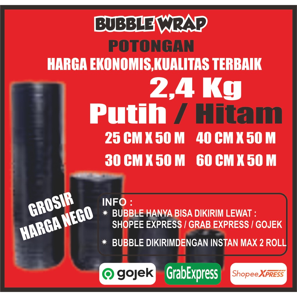 

Bubble Wrap Hitam/Bening Eceran Potongan Berat 2.4kg Panjang 50 meter mantap