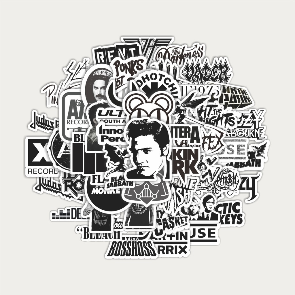 

[100PCS]Stiker Pack Stiker Random Logo Band Black & White Versi 2 Aesthetic Vinyl Anti Air Dekorasi Sticker Laptop Buku Journal Koper Helm Casing HP Gitar Helm Skateboard
