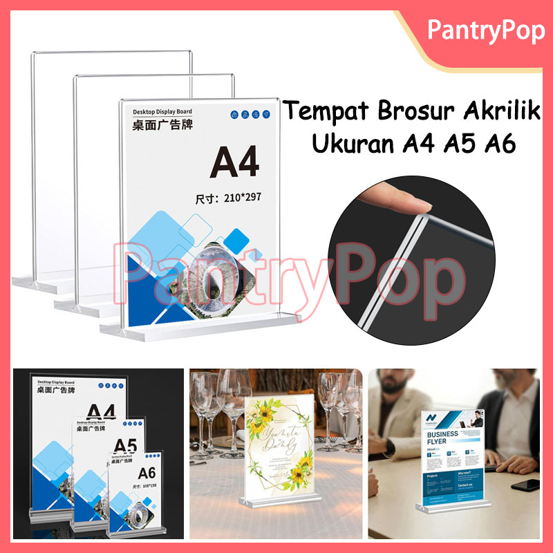 

Tempat Brosur Akrilik Ukuran A4 A5 A6 / Display Menu Akrilik Standing / Acrylic Papan Tempat Meja Minimalis