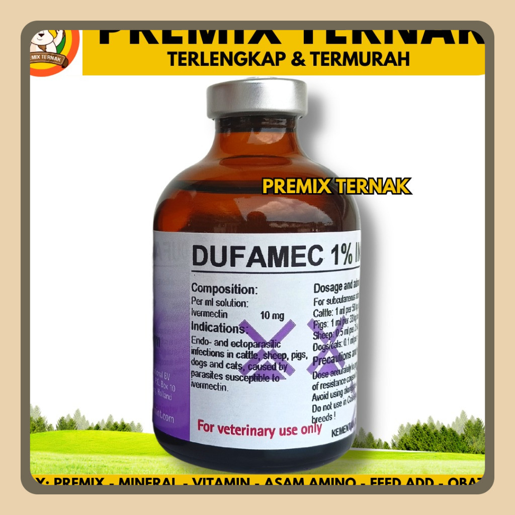 DUFAMEC 1% INJ 50 ML - Obat Cacing Kutu gudig Scabies Ampuh Sapi Kambing Babi Domba Like Intermectin