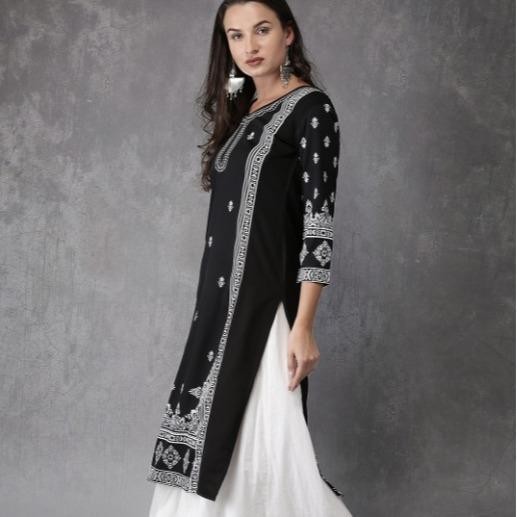 Laqueens Anouk kurta india kurti hitam black midi dress atasan wanita remaja tunik - L