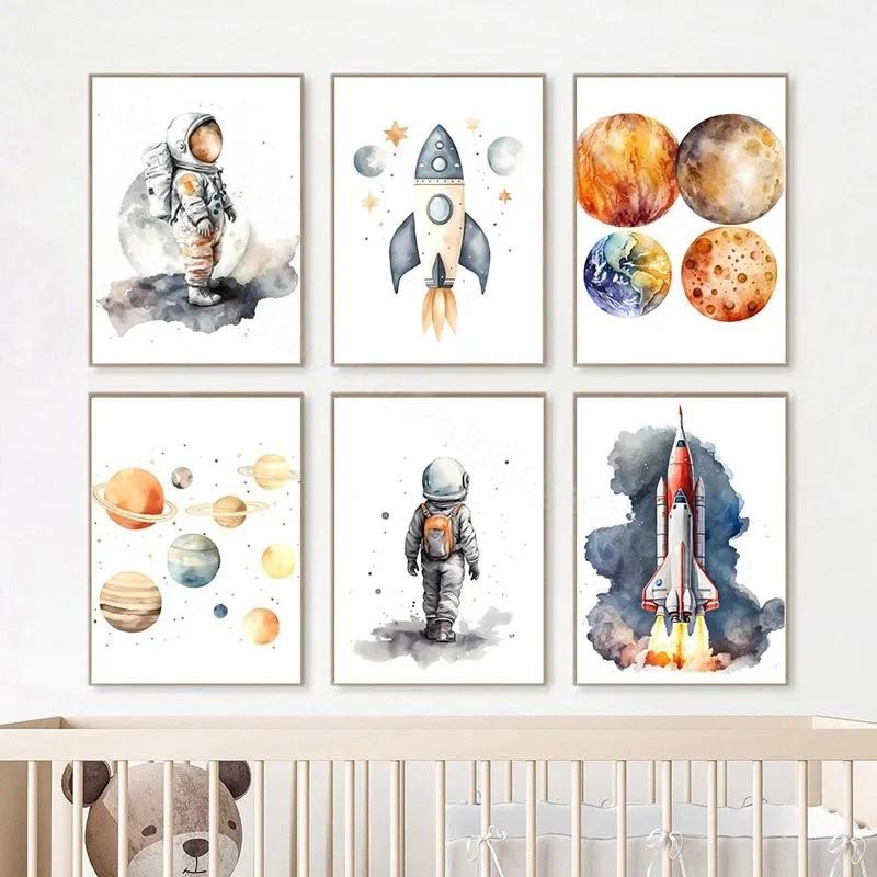 

Astronaut Spacecraft Rocket Space Planet Nursery Wall Art Canvas Painting Norc Posters And Prints Pictures For Kids Room Decor