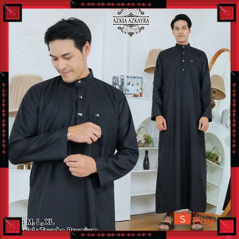 [PREMIUM ORIGINAL] Jubah Gamis Pria Dewasa Hitam Lengan Panjang Premium