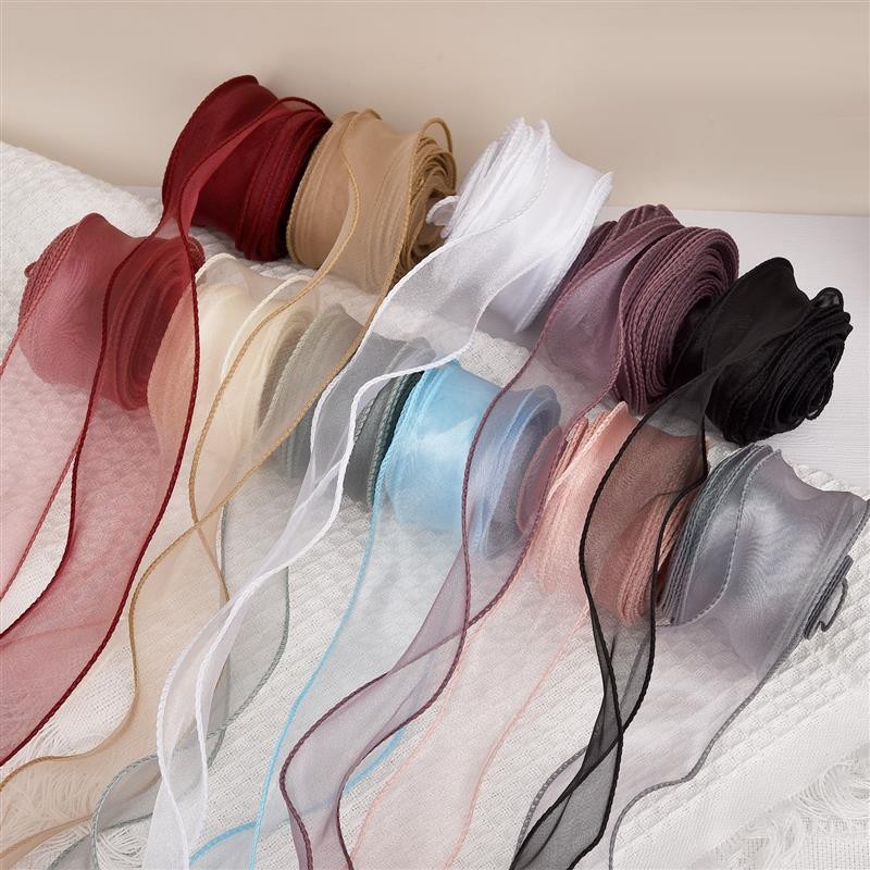

10M/2.2M Fishtail Yarn Organza Ribbon For DIY Bow Hair Ornament Bouquet Gift Wrapping Wave Silk Organza Ribbons Lace Fabric