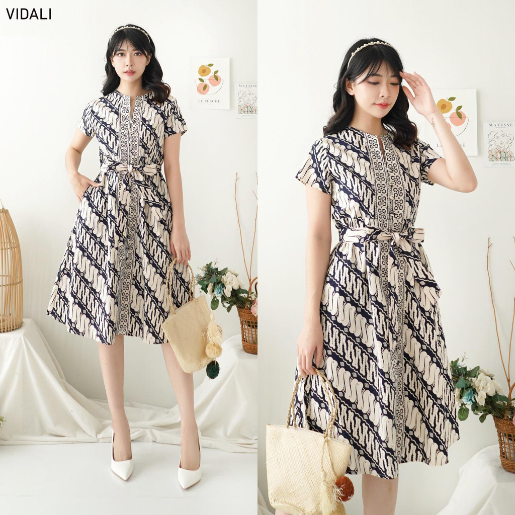 GIRLY Vidali Dress Hitam Wanita Batik Couple Modern Dress Batik Modern Hitam