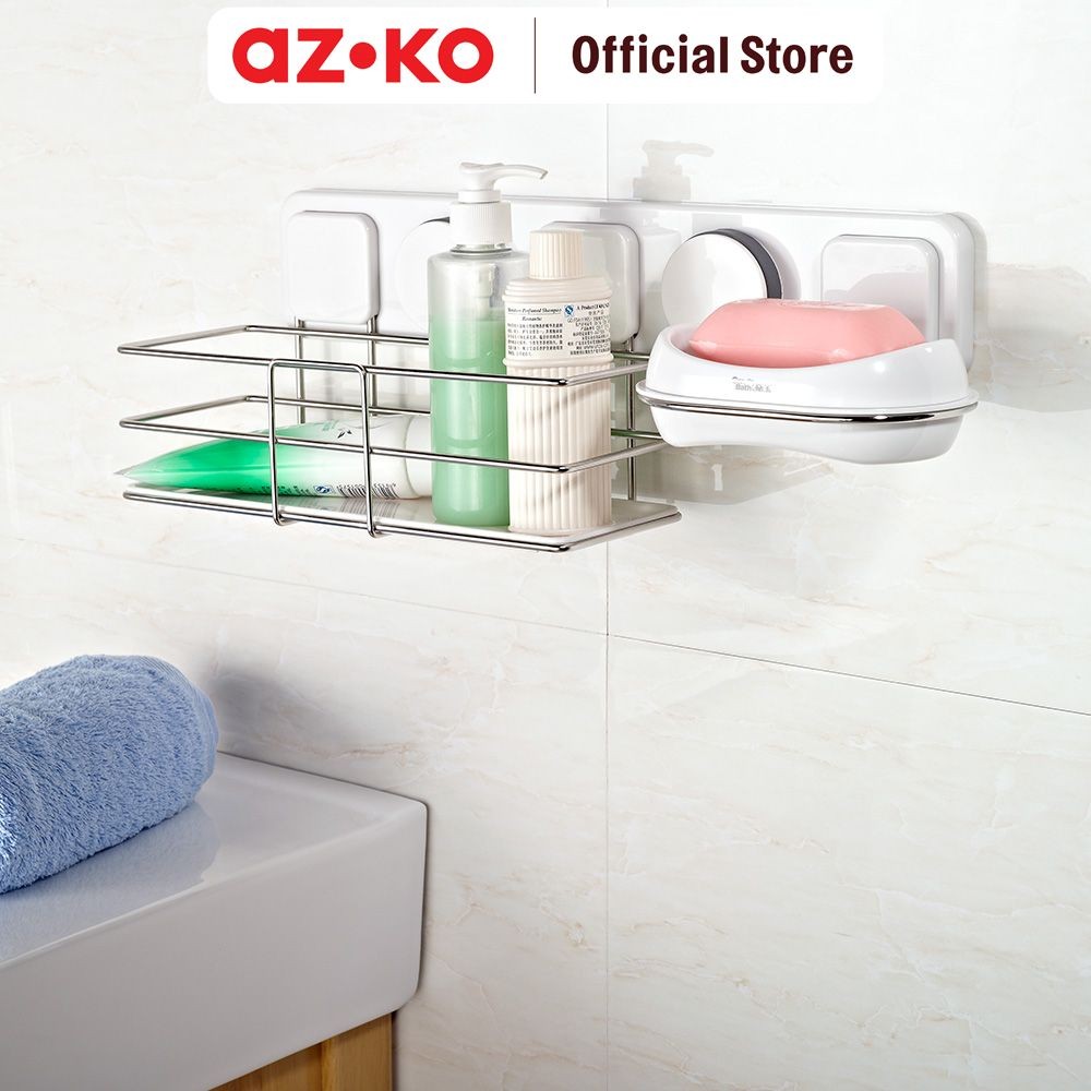 AZKO Storarak Dinding Kamar Mandi Dan Kotak Sabun - Putih Shower Wall Shelf Organizer Tempat Sampo S