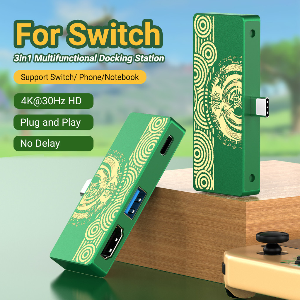 3 in 1 Docking Station Side-Plug USB-C Game Hub With USB3.0 4K30Hz HDMI PD 100W for Nintendo Switch,