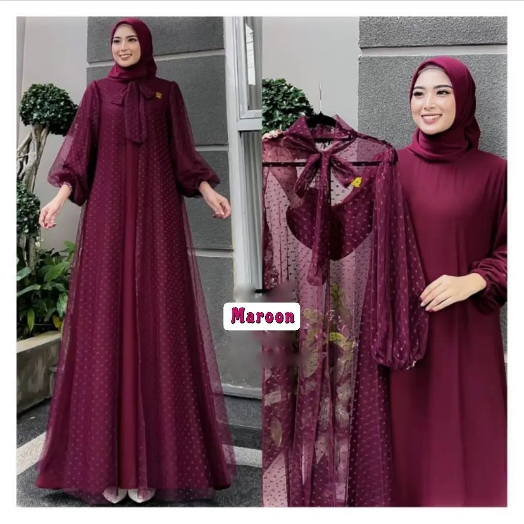 cr55b Baju Kondangan Outer Wanita Kekinian Bahan Ceruty Mix Brokat Tile Dott Baju Gamis Terbaru 2024