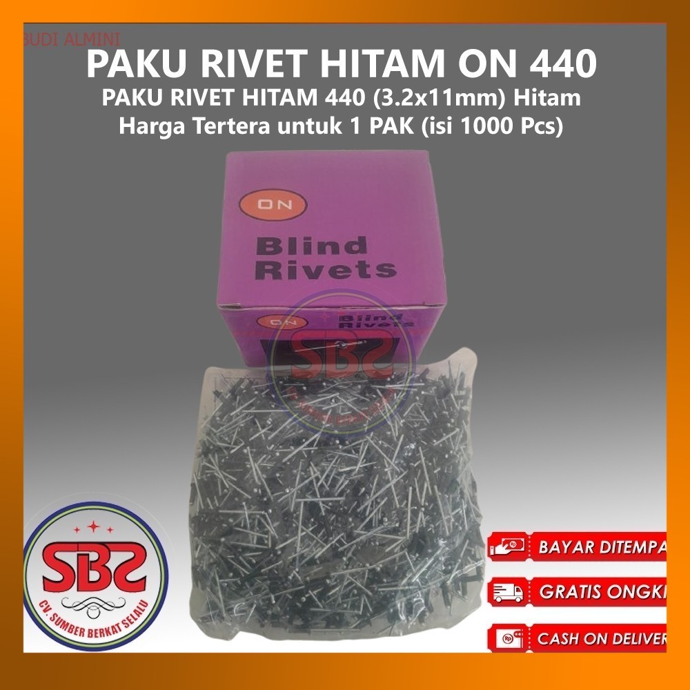 ON Paku Rivet 440 HITAM 1 Box Isi 1000pcs HITAM - Paku Rivet Hitam / Black