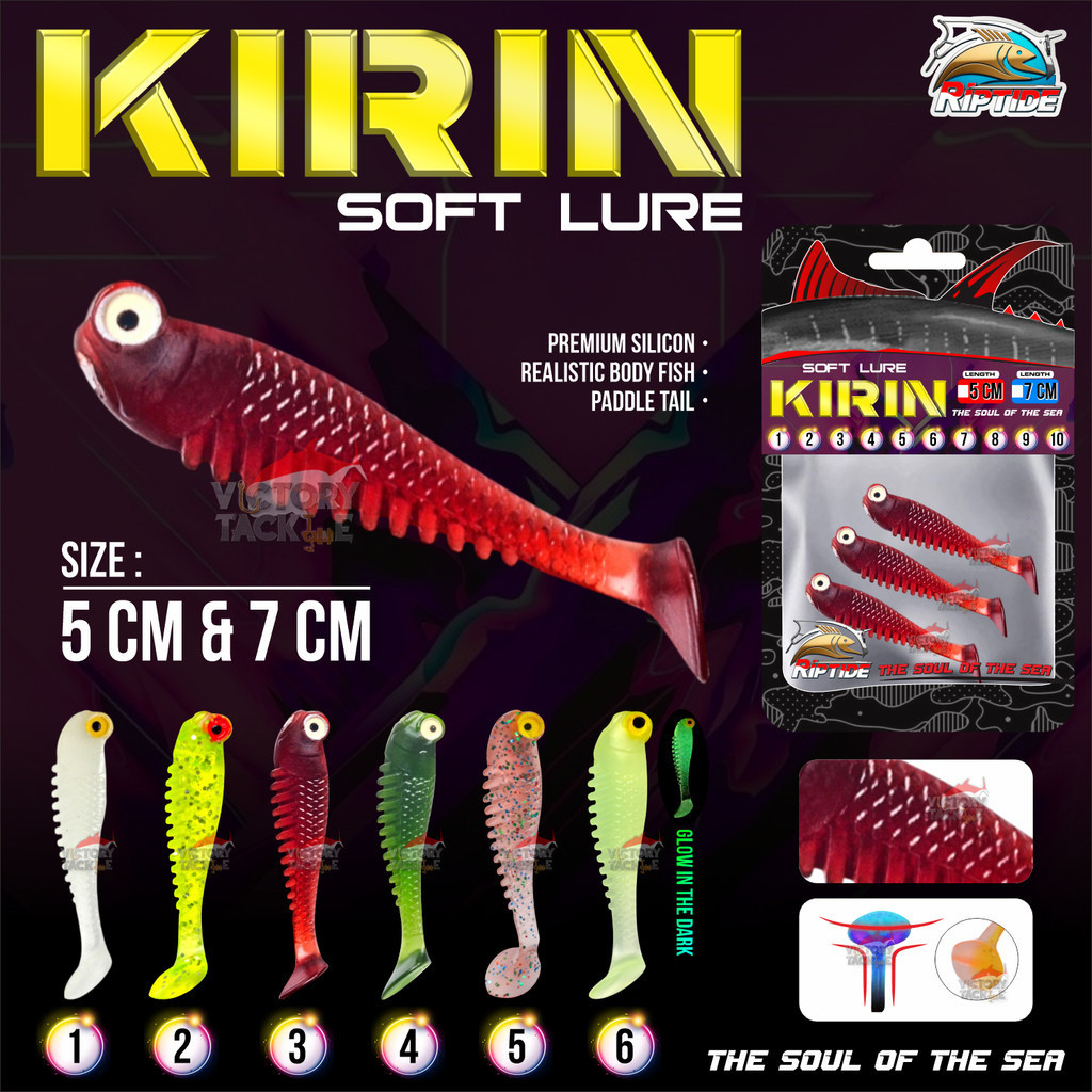 Soft Lure Riptide Kirin 5Cm 7Cm Umpan Pancing Casting Bahan Karet Kenyal Soft Lure Casting Kakap,Ham