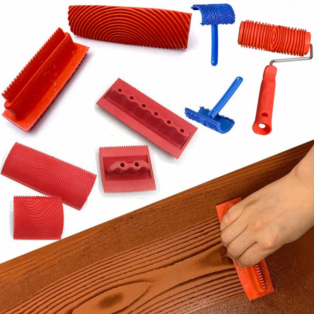 

6Pcs Rubber Texture Roller Brush Imitation Wood Graining Wall Painting Home Decoration Art Embossing Diy for Wall Painting Tools