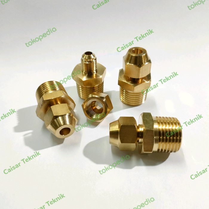 Male Conector 1/4 SAE × 1/2 NPT Kuningan