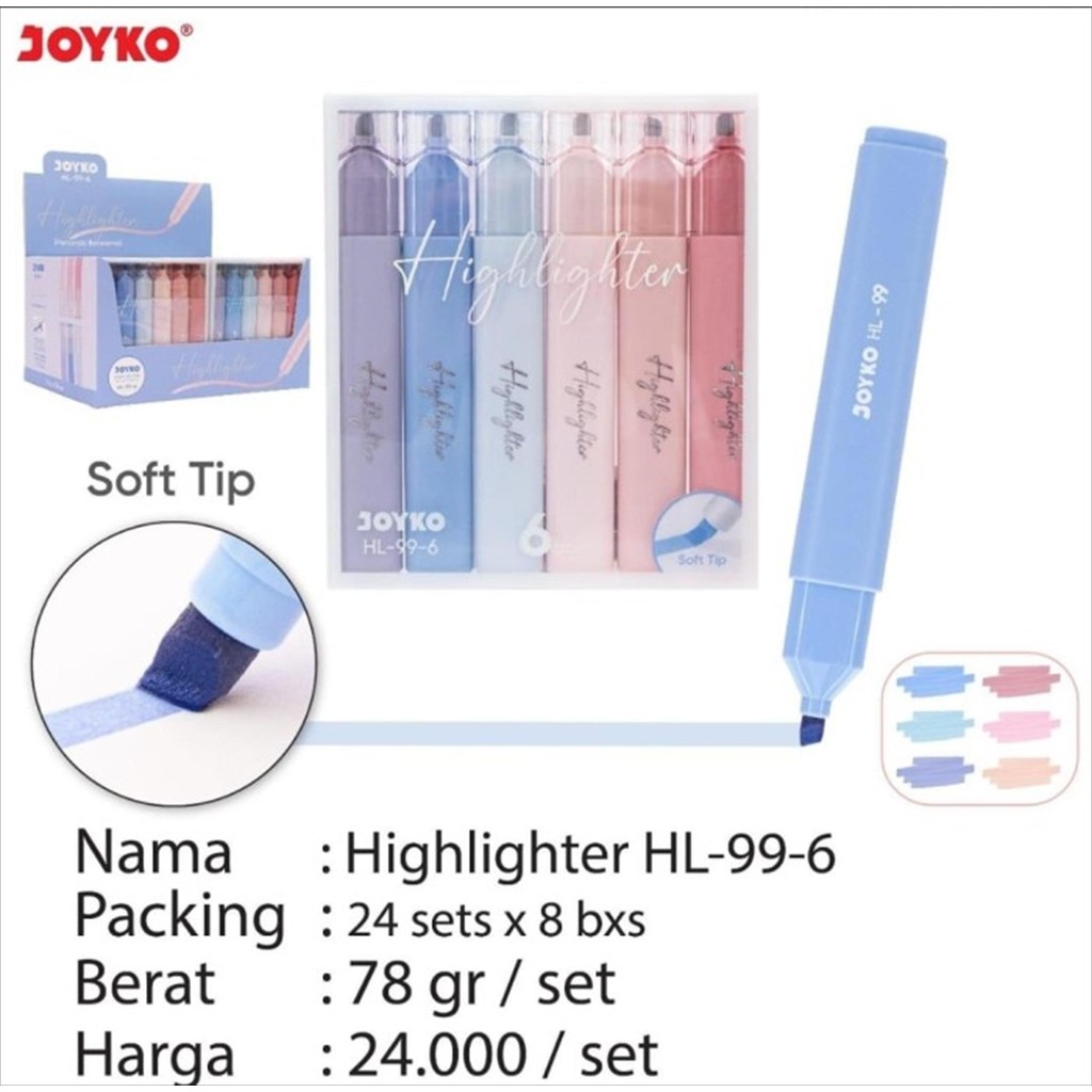 

[P] Highlighter Joyko HL-99-6 (1set isi 6pcs)