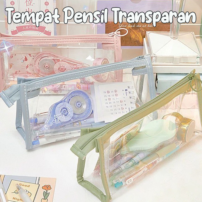 Tempat Pensil Transparan Aesthetic Pouch Make Up Kotak Pensil Case Tempat Pensil Unik  Alat Tulis St