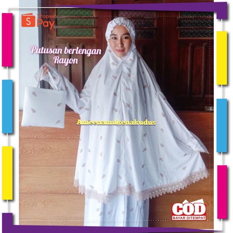 [PREMIUM ORIGINAL] MUKENA PUTUSAN RAYON BERLENGAN KAIN PUTIH