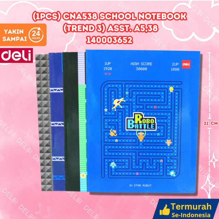 

Buku Tulis Sekolah DELI 38 Lembar – Trend 3 k (1PCS) CNA538 School Notebook (Trend 3) ASST. A5,38. DELI BUKU TULIS TREND 3