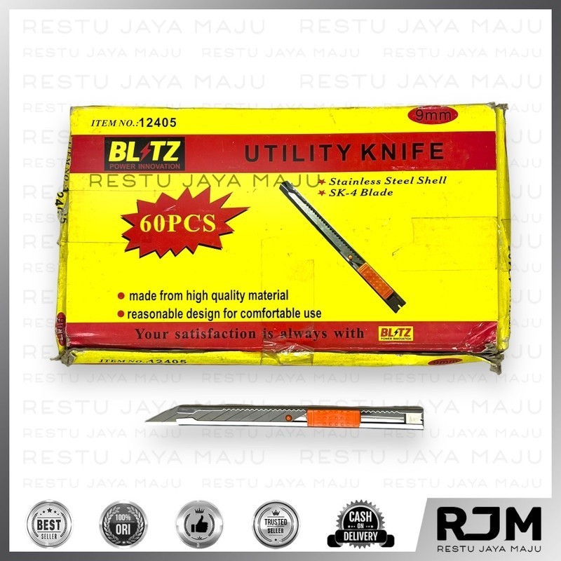 

PROMO ONGKIR [12 pcs] BLITZ Cutter Stainless 9mm Kater Kecil Cuter Small rj