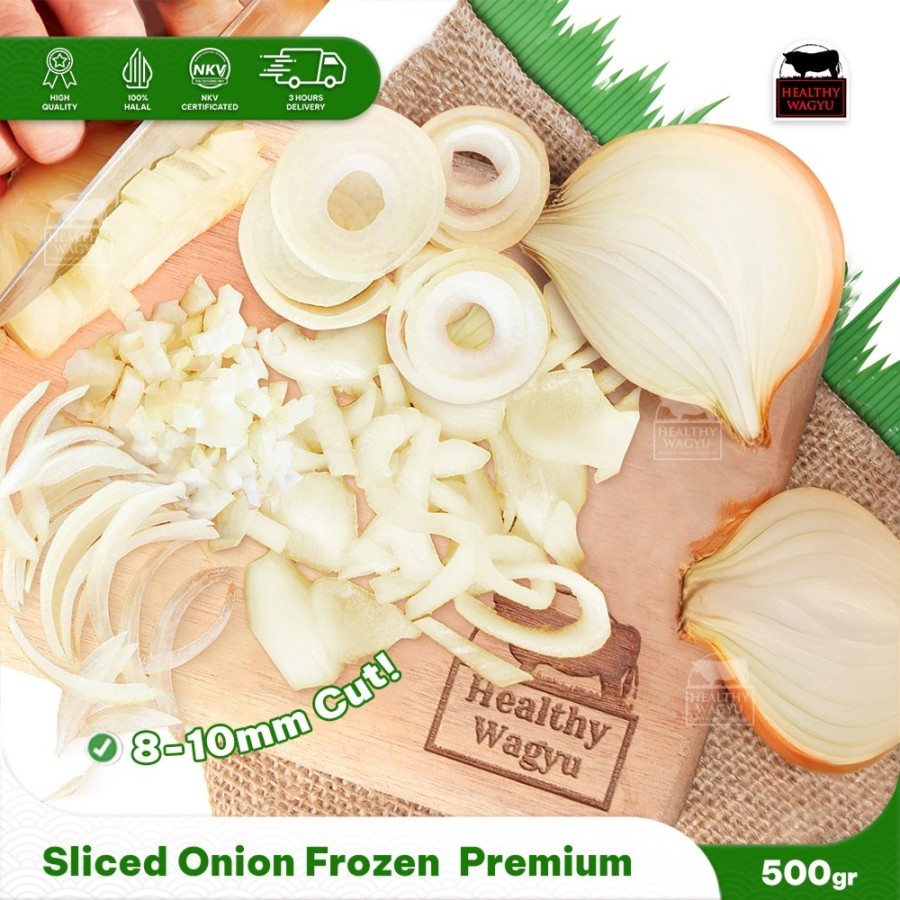 

Onion Slices Cut Frozen Premium Bawang Bombay Potong Beku 8-10mm 500gr Healthy Wagyu